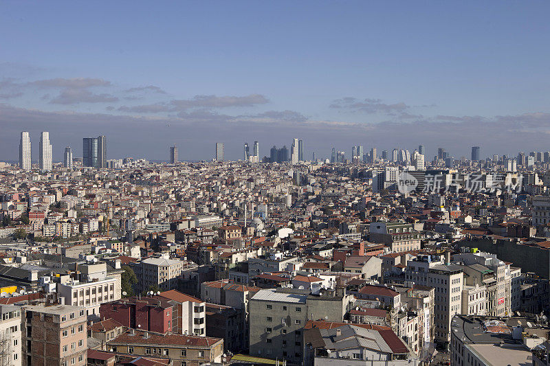 伊斯坦布尔的建筑和全景城市景观。从Taksim Beyoglu Odakule地区到Besiktas Levent的伊斯坦布尔鸟瞰图。